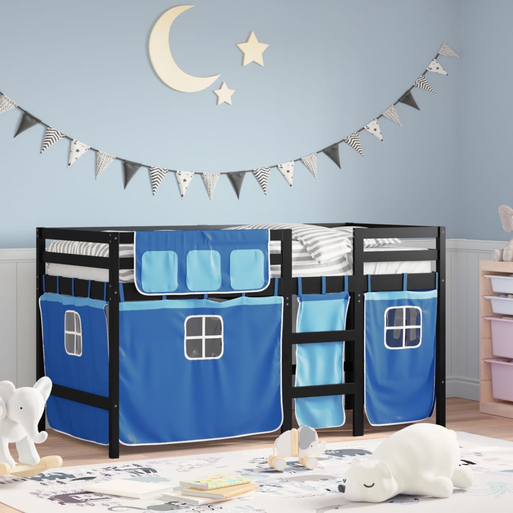 Kids' Loft Bed with Curtains without Mattress Blue 80x200 cm