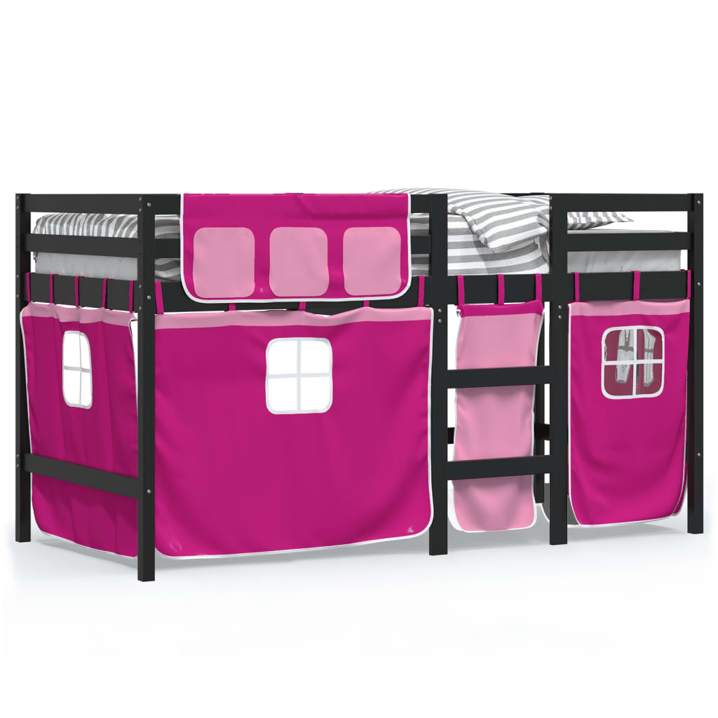Kids' Loft Bed with Curtains without Mattress Pink 80x200 cm