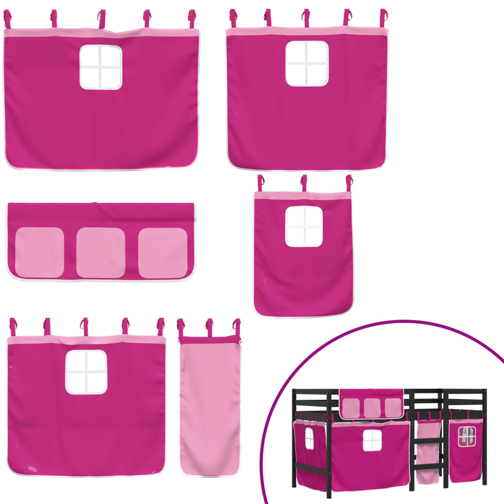 Kids' Loft Bed with Curtains without Mattress Pink 80x200 cm