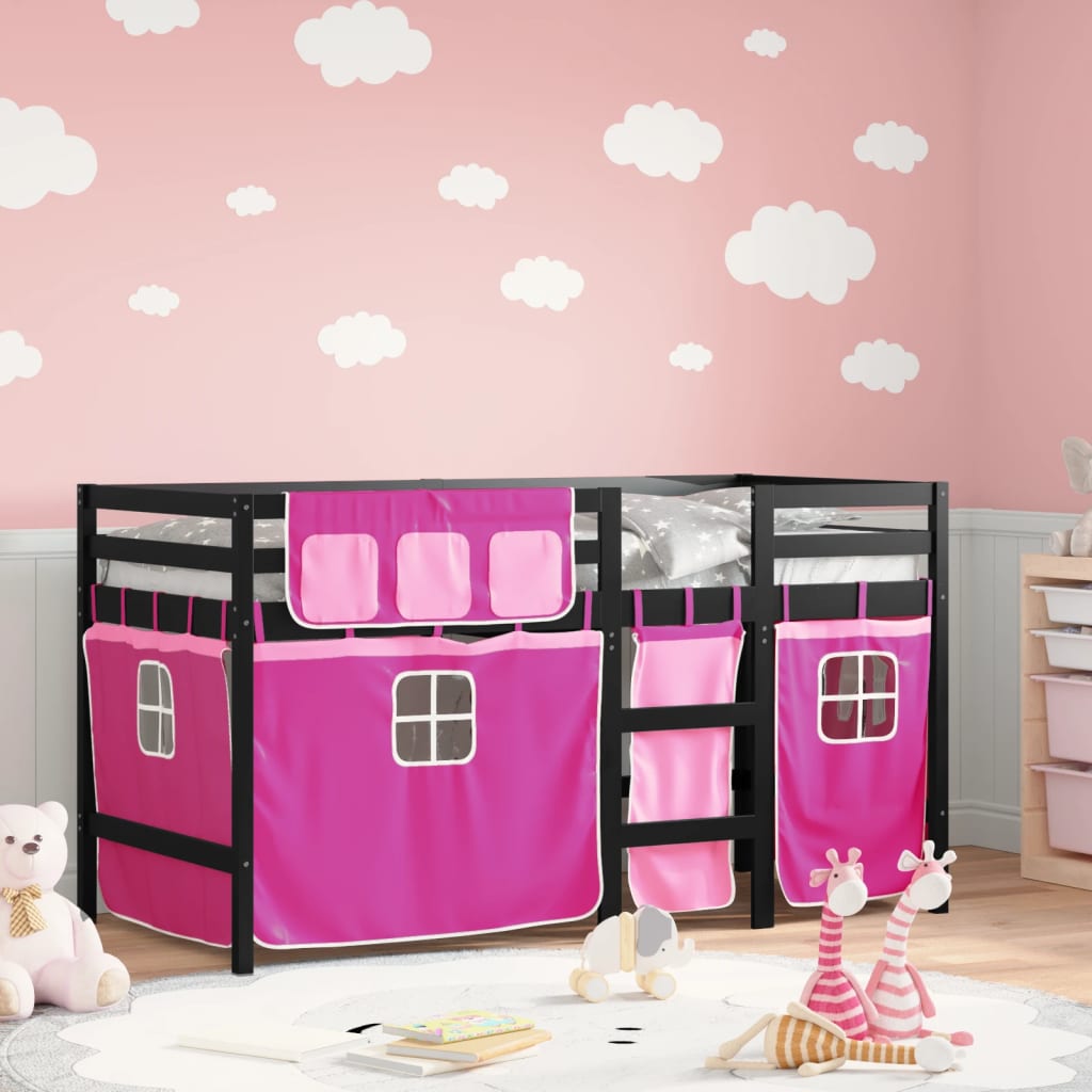 Kids' Loft Bed with Curtains without Mattress Pink 80x200 cm