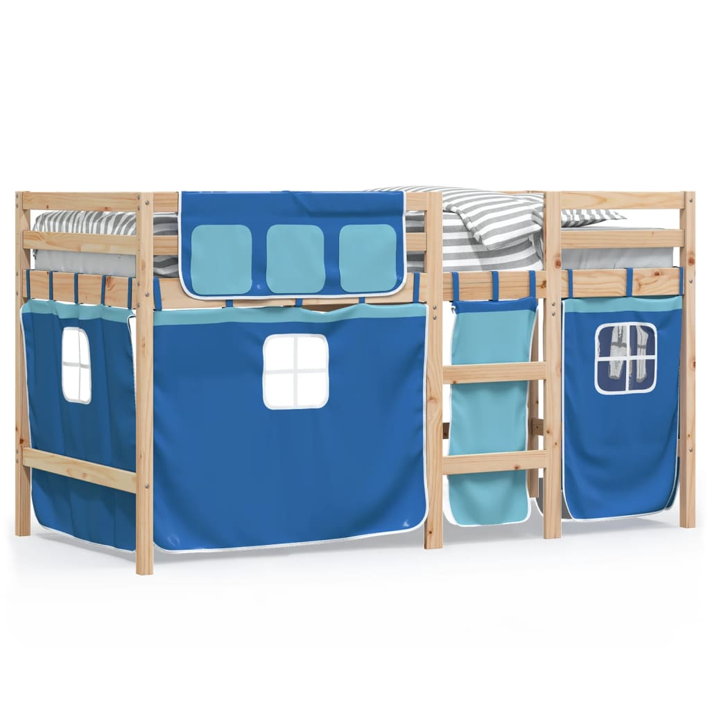 Kids' Loft Bed with Curtains without Mattress Blue 90x200 cm