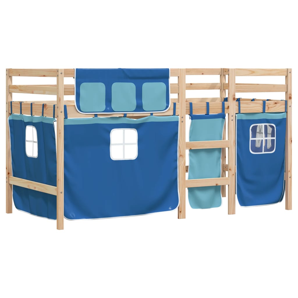 Kids' Loft Bed with Curtains without Mattress Blue 90x200 cm