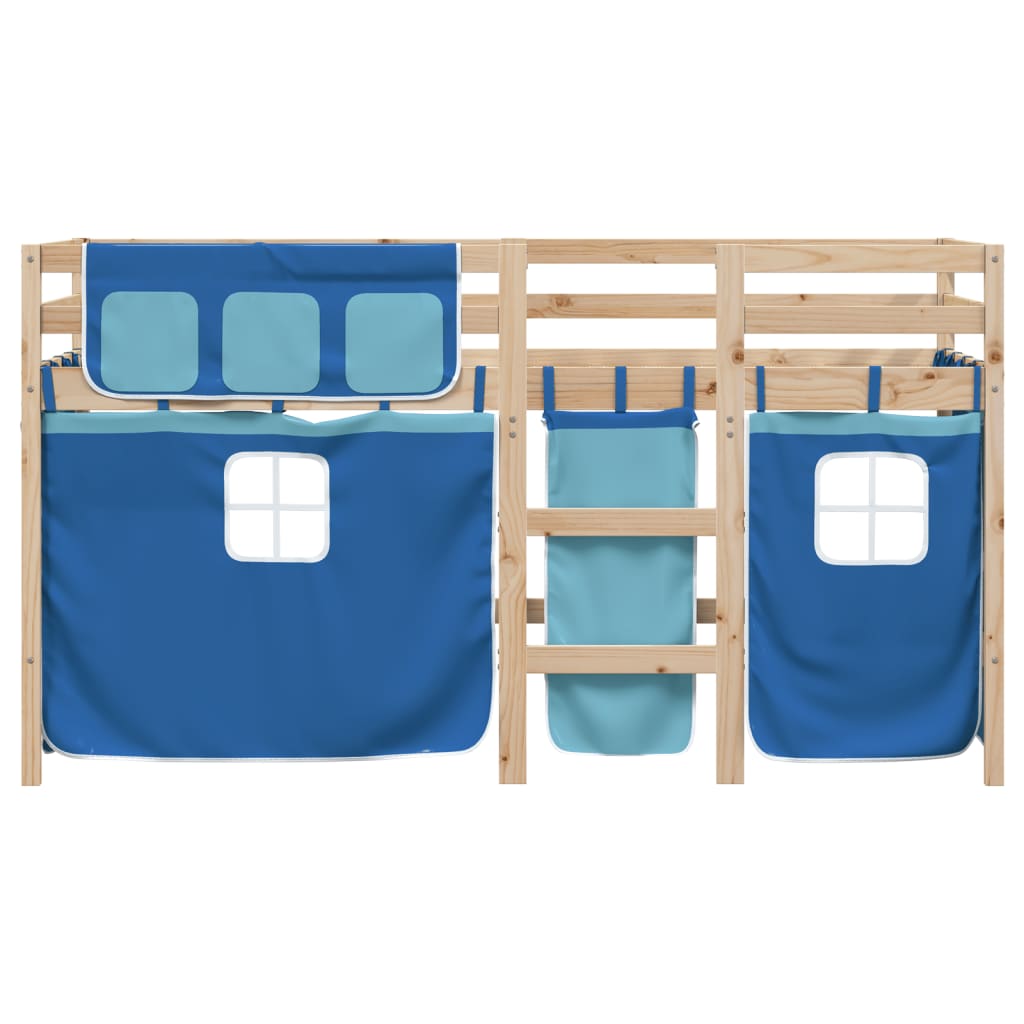 Kids' Loft Bed with Curtains without Mattress Blue 90x200 cm