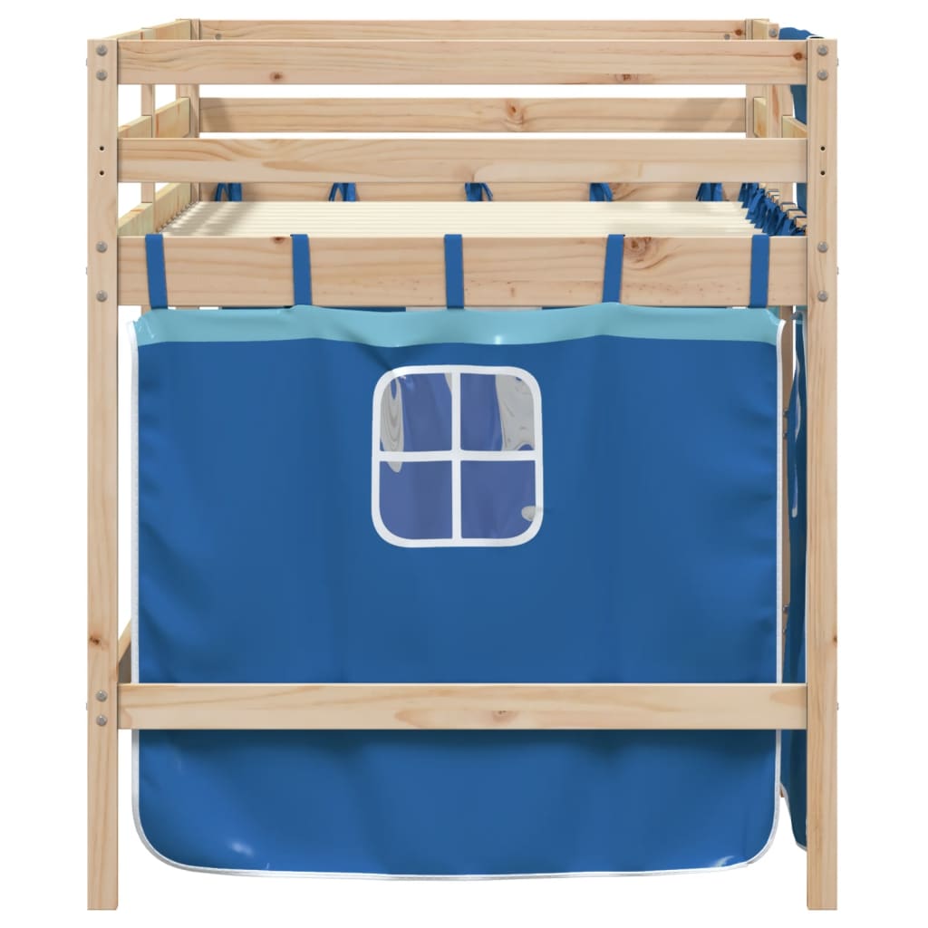 Kids' Loft Bed with Curtains without Mattress Blue 90x200 cm