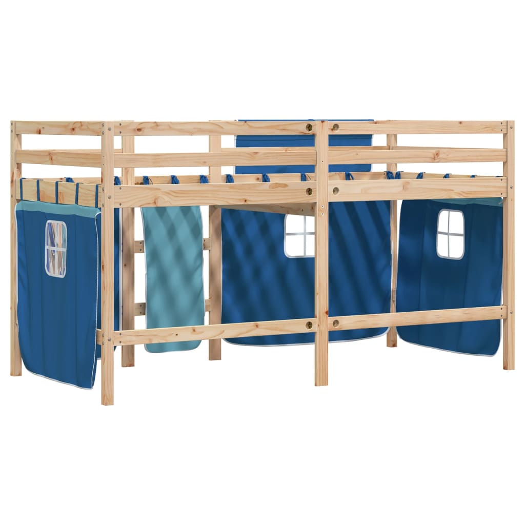 Kids' Loft Bed with Curtains without Mattress Blue 90x200 cm