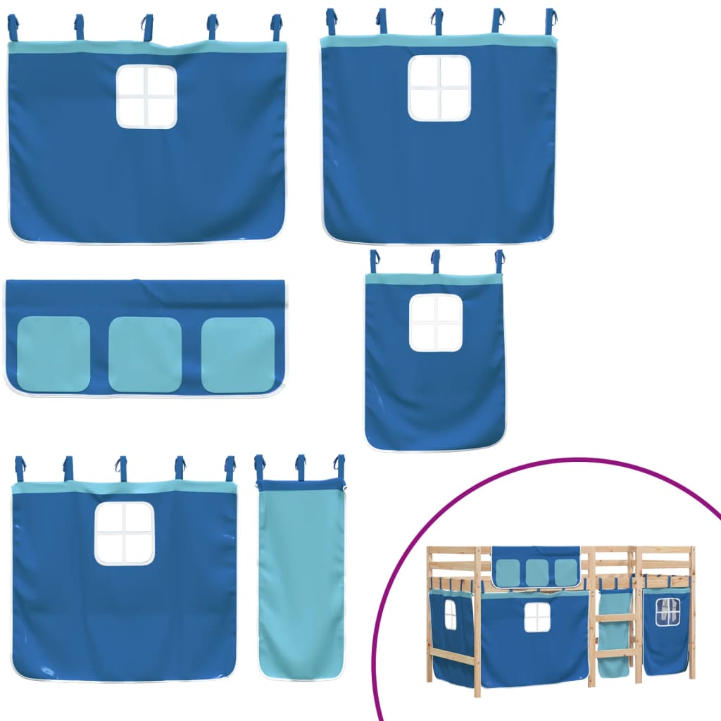 Kids' Loft Bed with Curtains without Mattress Blue 90x200 cm