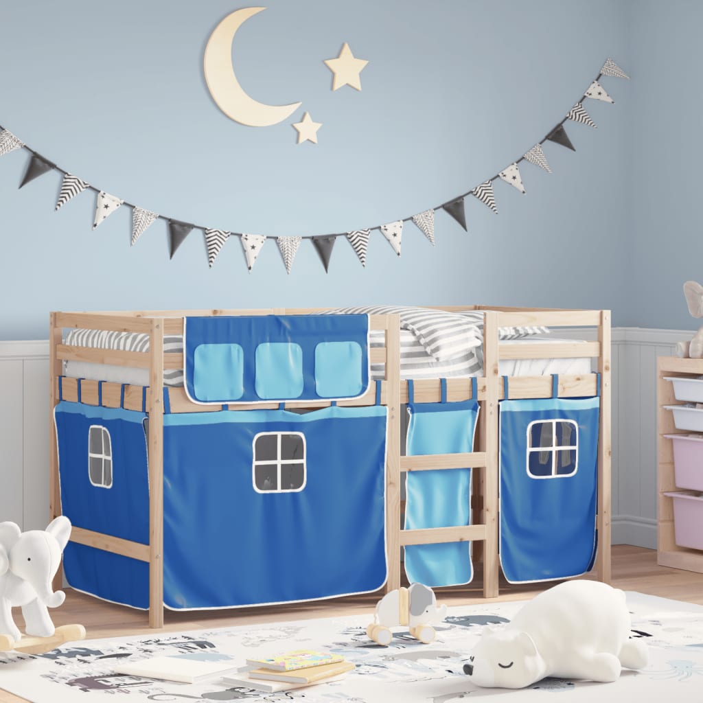 Kids' Loft Bed with Curtains without Mattress Blue 90x200 cm