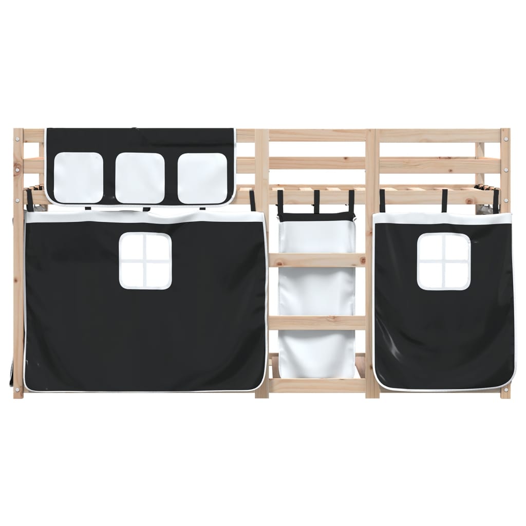 Bunk Bed without Mattress White&Black 75x190 cm Small Single Solid Wood Pine