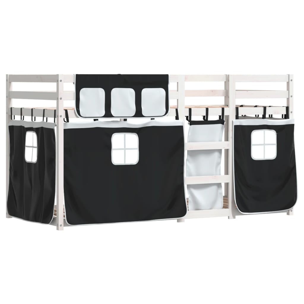Bunk Bed without Mattress White&Black 75x190 cm Small Single Solid Wood Pine