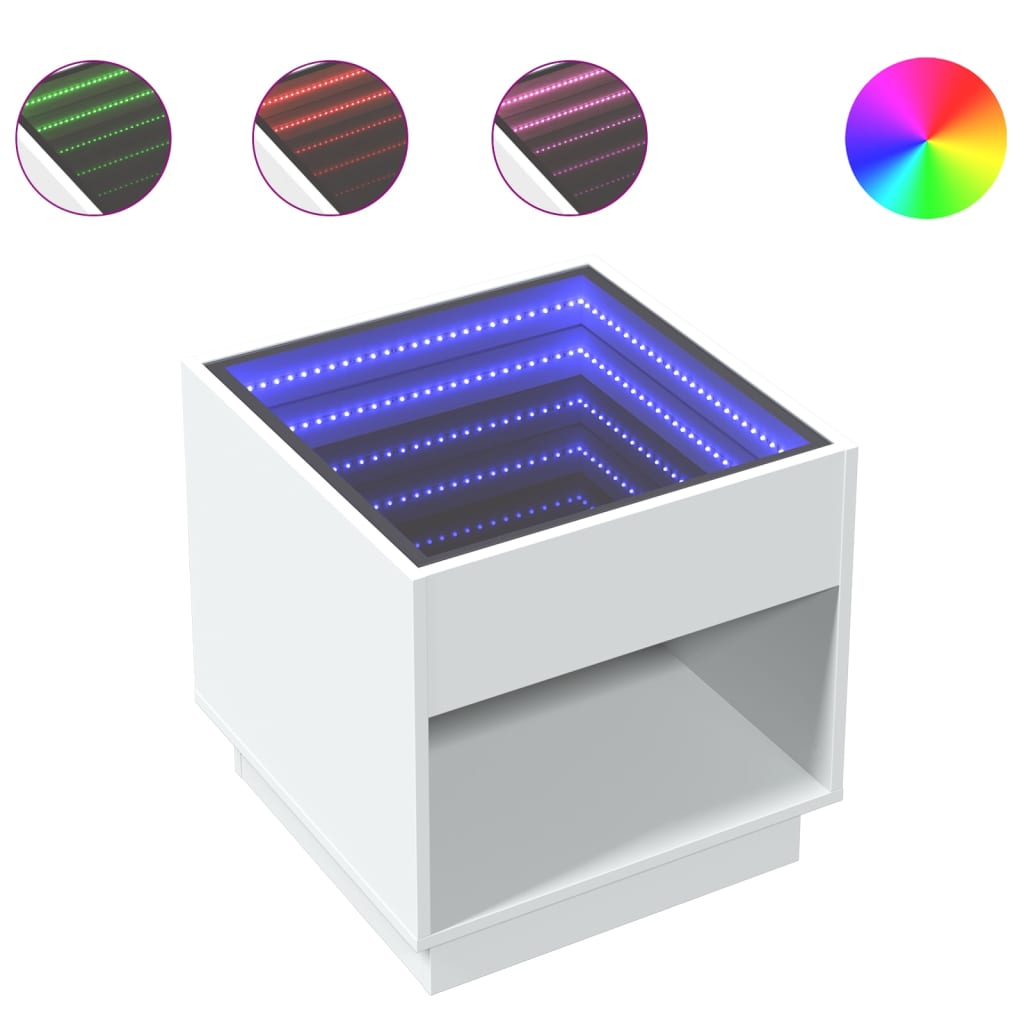 Bedside Table with Infinity LED White 50x50x50 cm