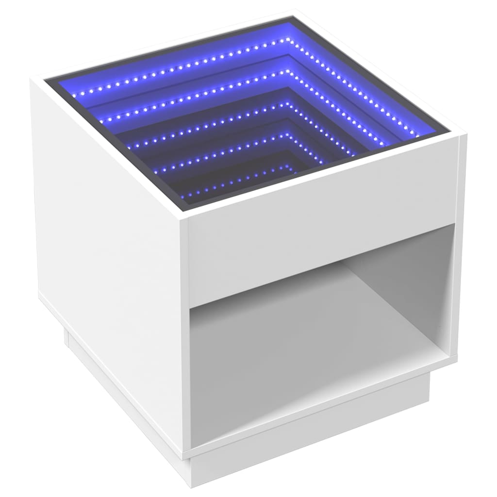 Bedside Table with Infinity LED White 50x50x50 cm