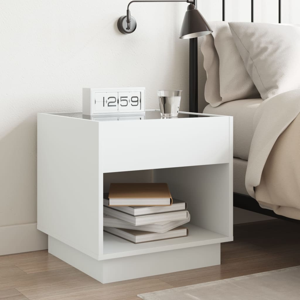 Bedside Table with Infinity LED White 50x50x50 cm