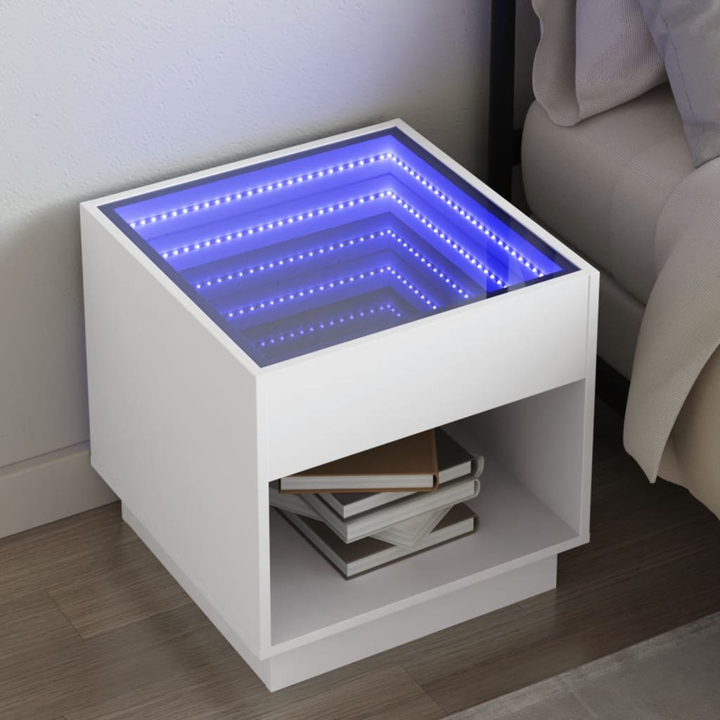 Bedside Table with Infinity LED White 50x50x50 cm