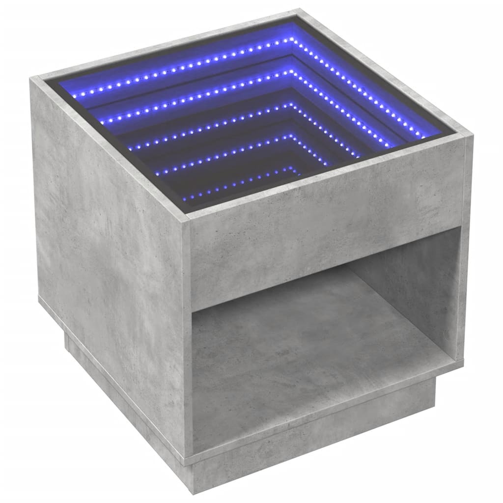 Bedside Table with Infinity LED Concrete Grey 50x50x50 cm