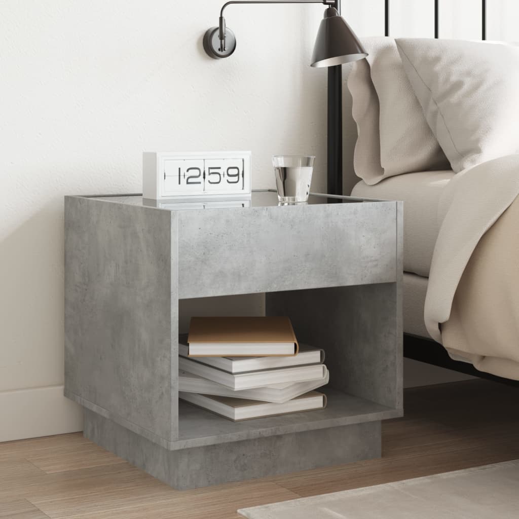 Bedside Table with Infinity LED Concrete Grey 50x50x50 cm