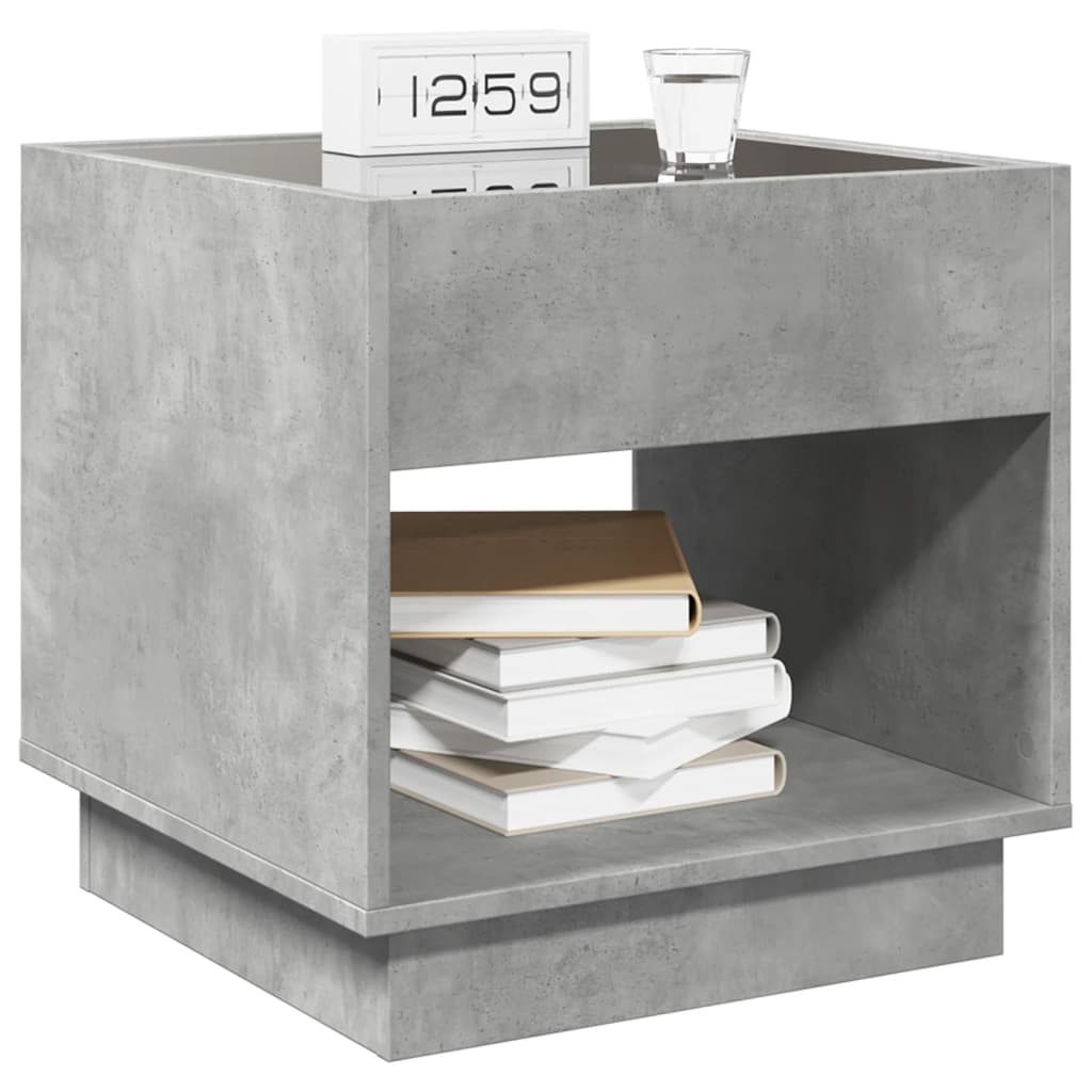 Bedside Table with Infinity LED Concrete Grey 50x50x50 cm