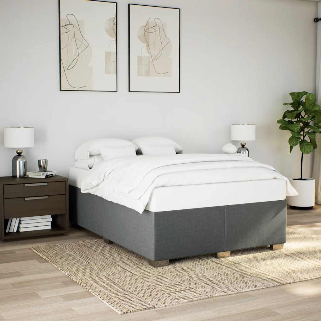 Bed Frame without Mattress Dark Grey Double Fabric