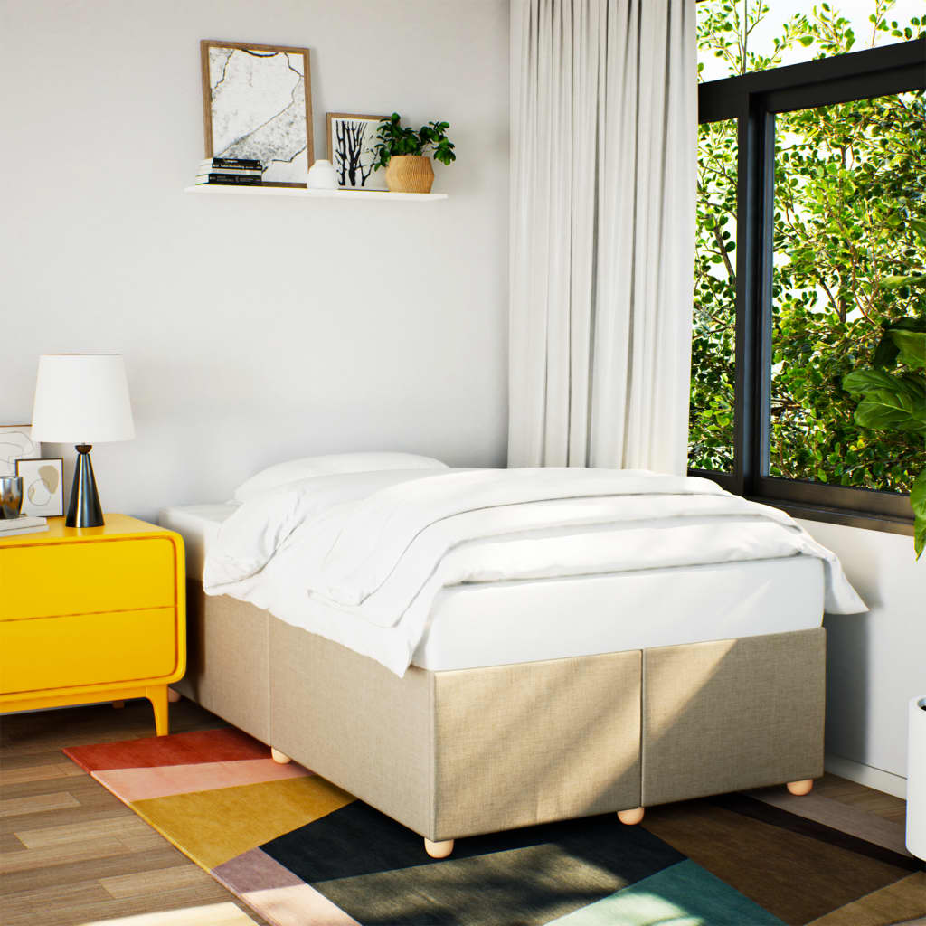 Bed Frame without Mattress Cream 120x190 cm Small Double Fabric
