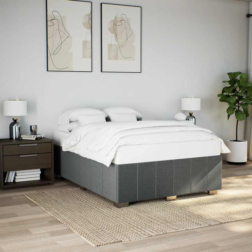 Bed Frame without Mattress Dark Grey Double Fabric