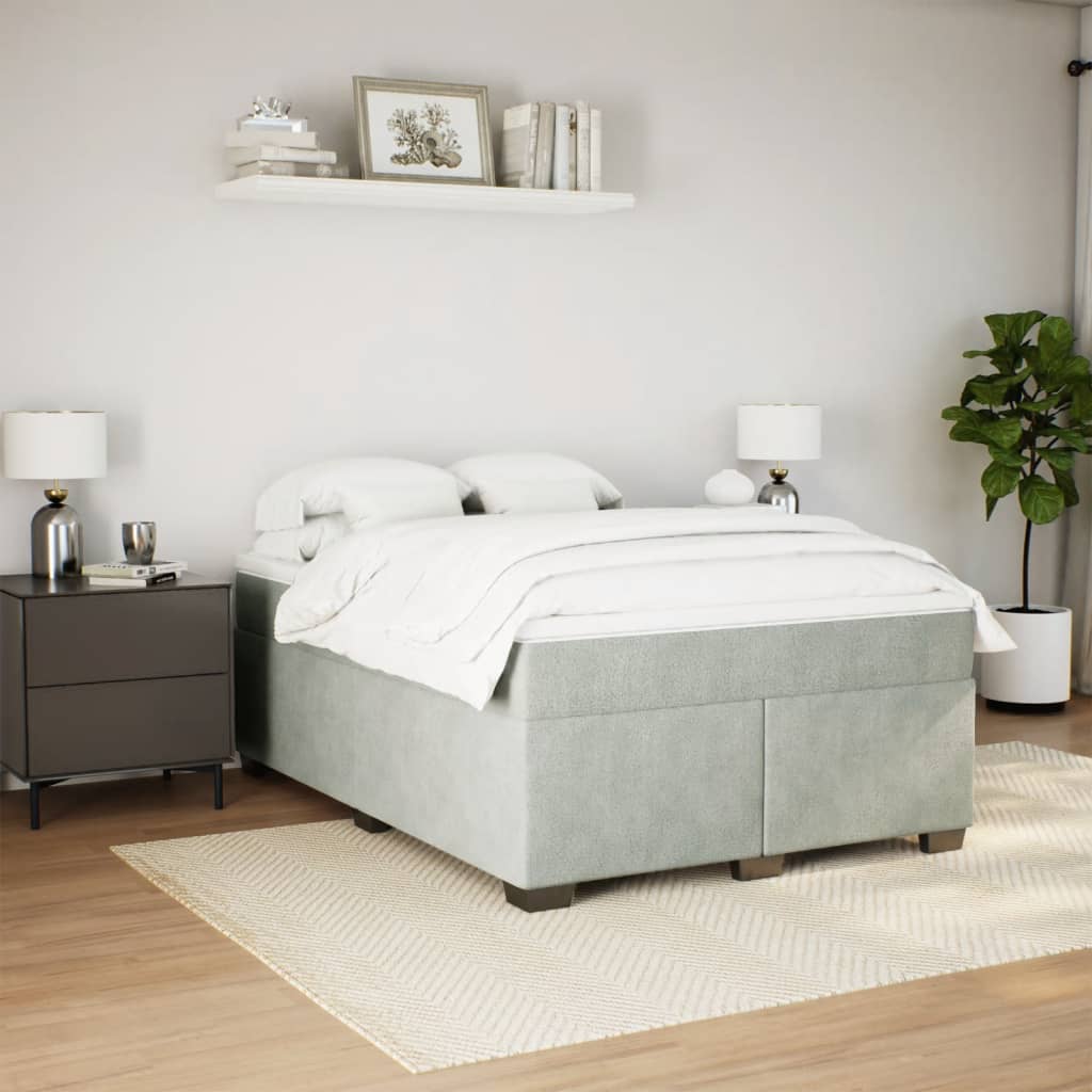 Box Spring Bed with Mattress Light Grey 140x200 cm Velvet