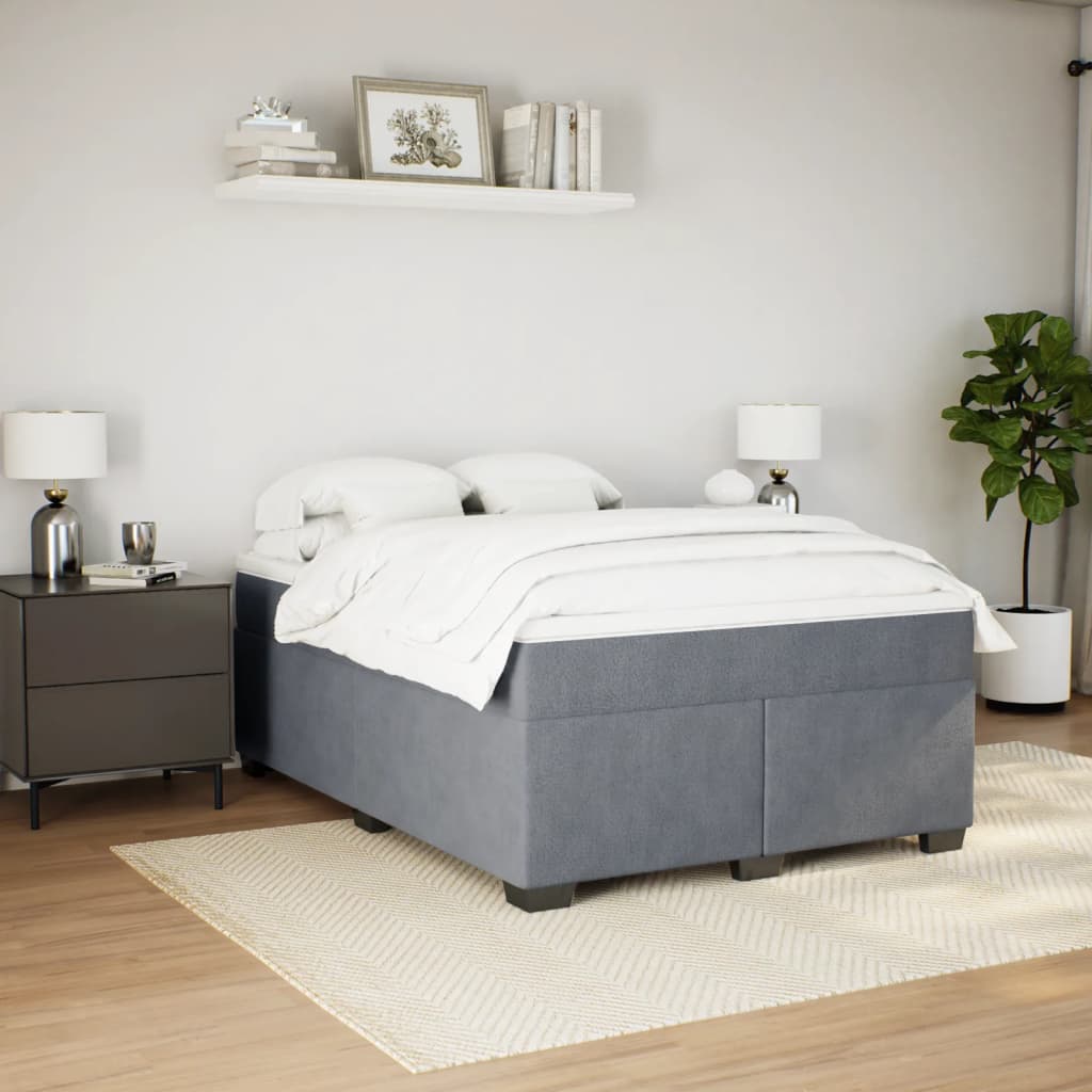 Box Spring Bed with Mattress Dark Grey 140x200 cm Velvet