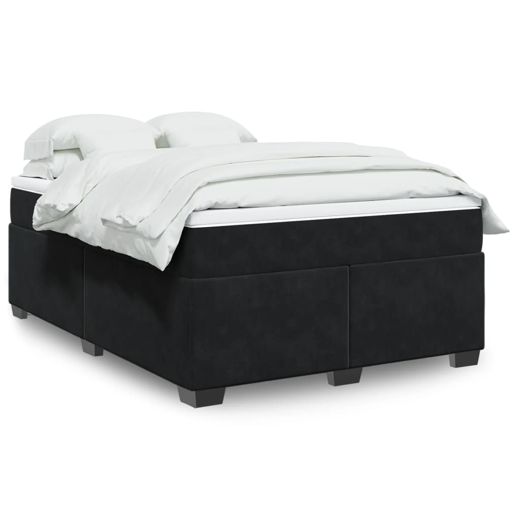 Box Spring Bed with Mattress Black 140x200 cm Velvet