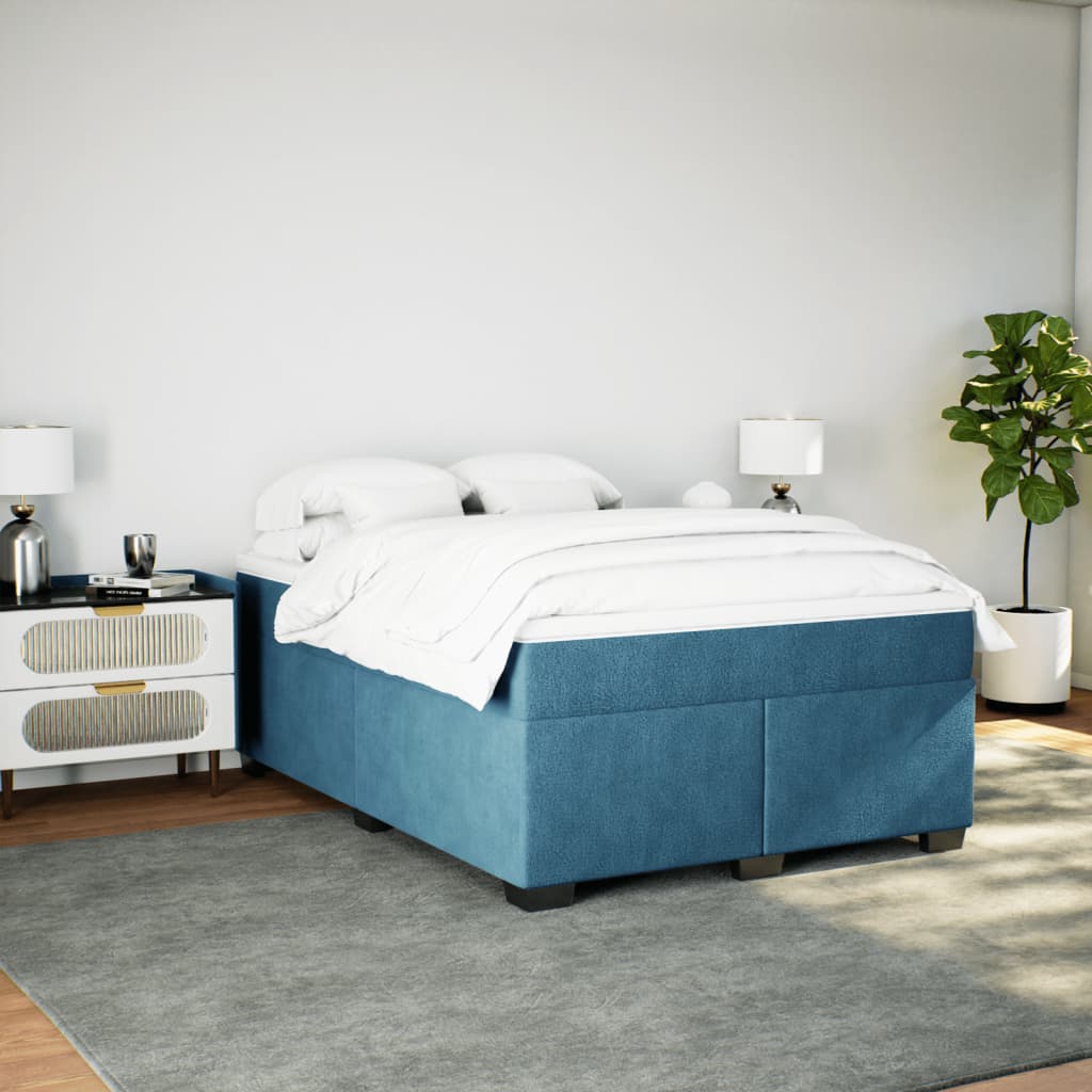 Box Spring Bed with Mattress Dark Blue 140x200 cm Velvet