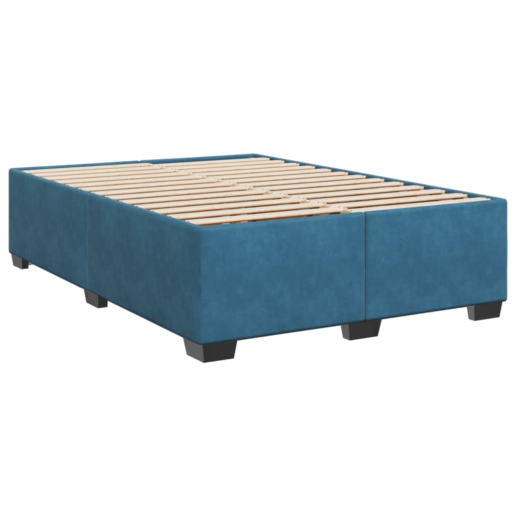 Box Spring Bed with Mattress Dark Blue 140x200 cm Velvet