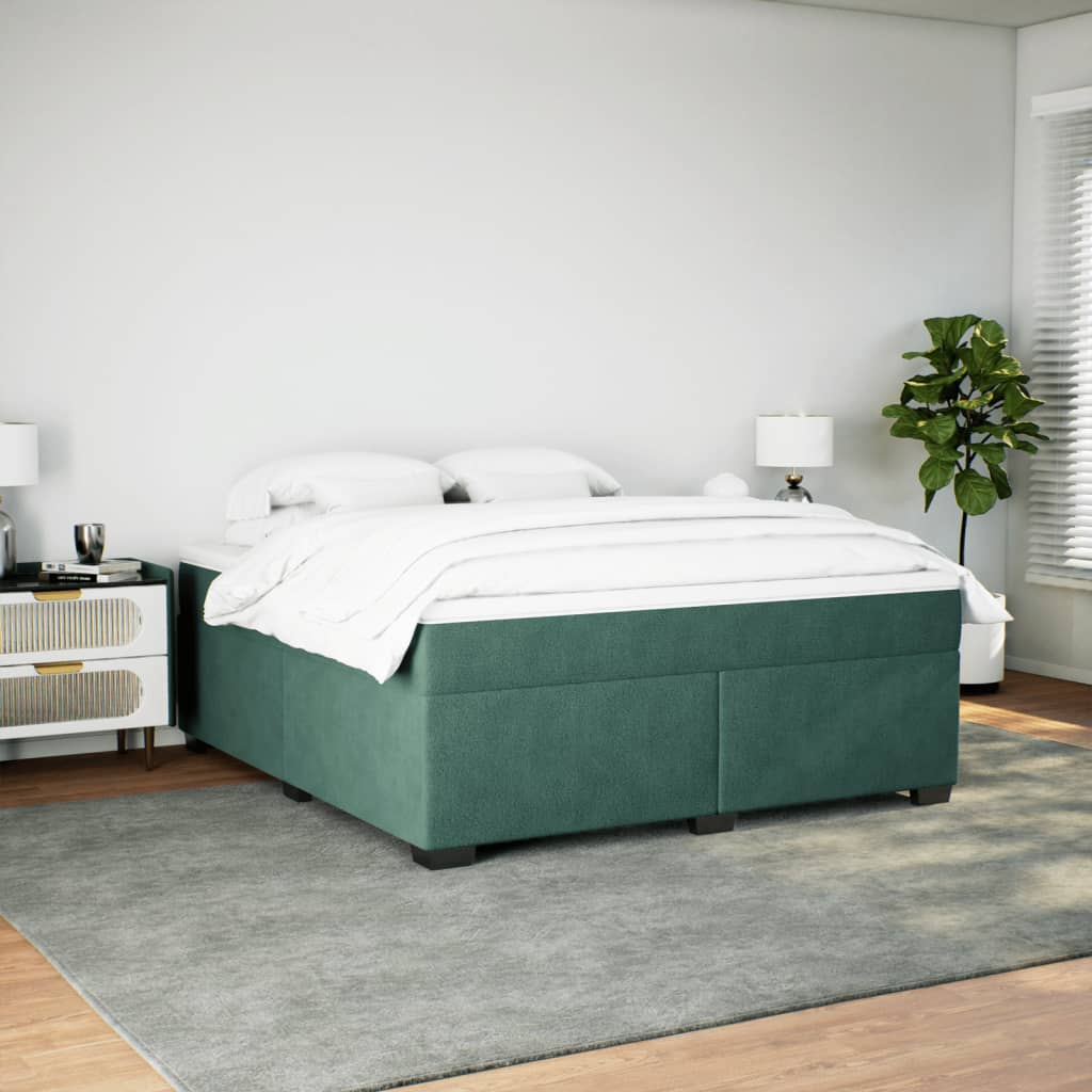 Box Spring Bed with Mattress Dark Green 180x200 cm Velvet