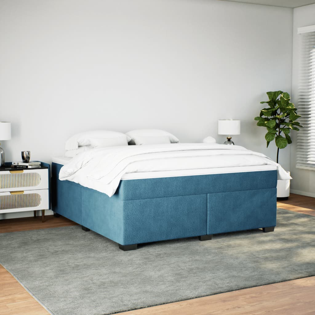 Box Spring Bed with Mattress Dark Blue 180x200 cm Velvet