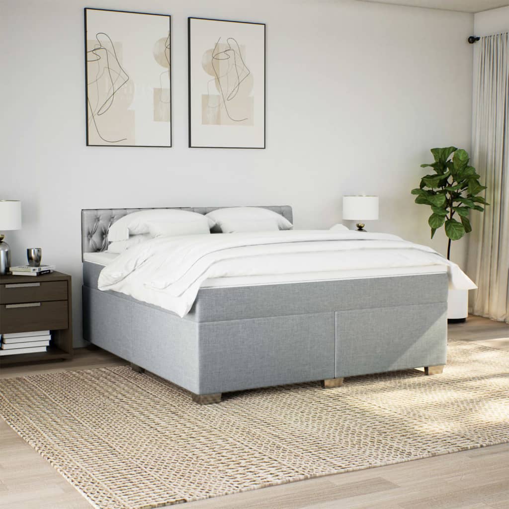 Box Spring Bed with Mattress Light Grey 180x200 cm Fabric