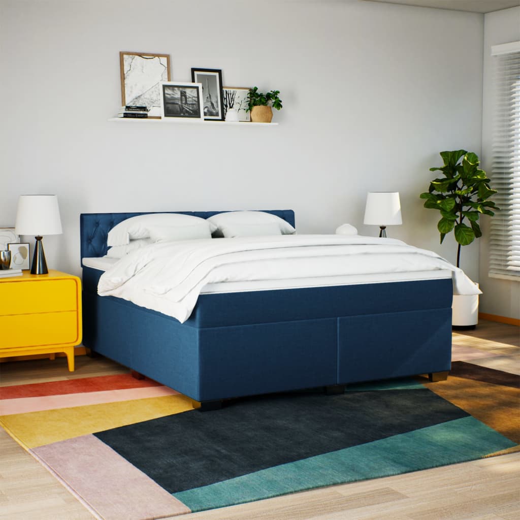 Box Spring Bed with Mattress Blue 180x200 cm Fabric