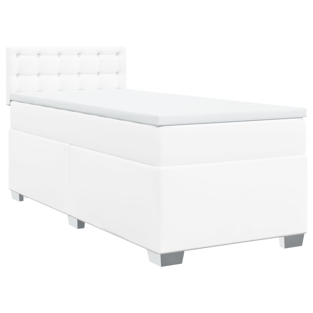 Box Spring Bed with Mattress White 90x200 cm Faux Leather