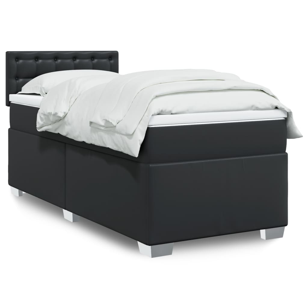 Box Spring Bed with Mattress Black 100x200 cm Faux Leather