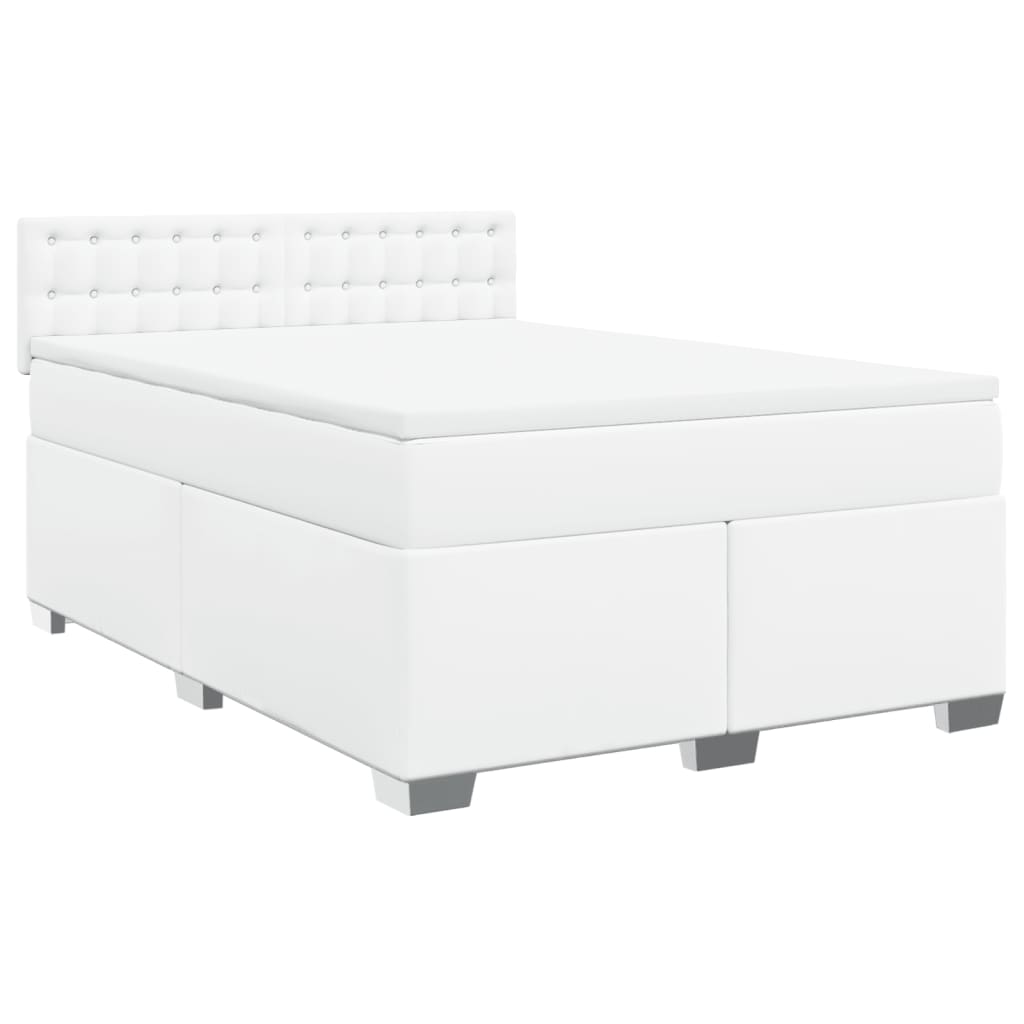Box Spring Bed with Mattress White 140x190 cm Faux Leather