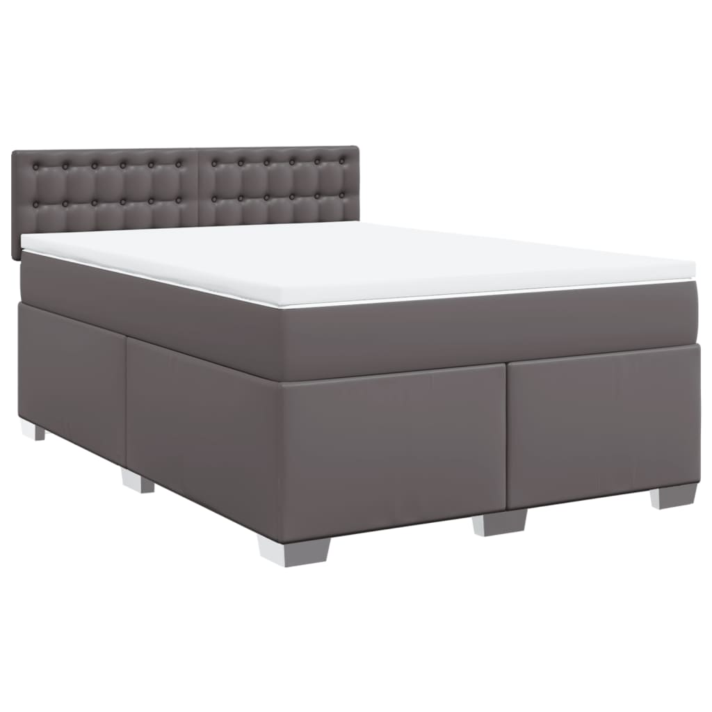 Box Spring Bed with Mattress Grey 140x190 cm Faux Leather