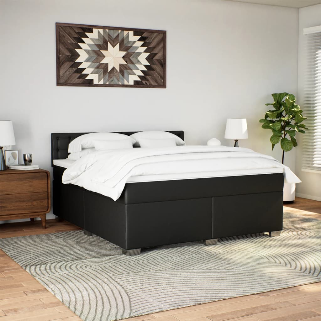 Box Spring Bed with Mattress Black 180x200 cm Faux Leather