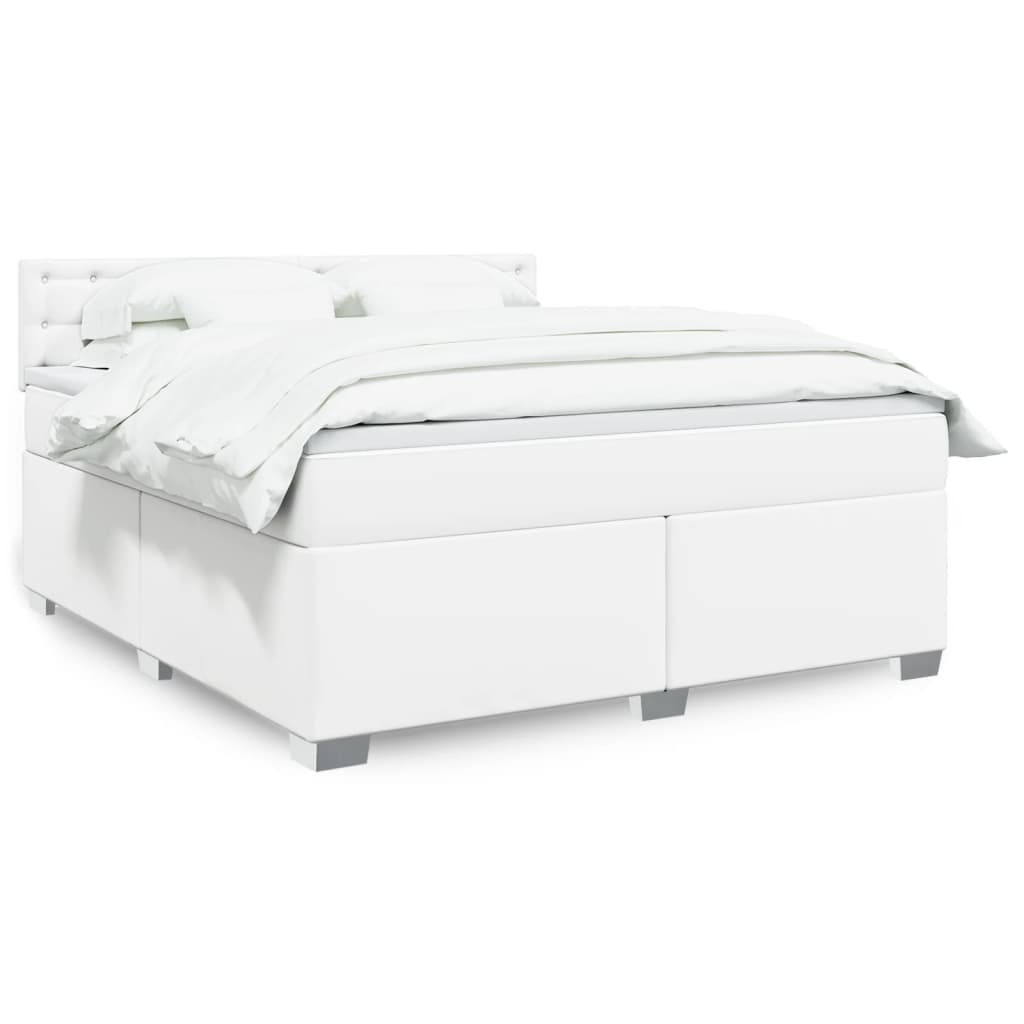 Box Spring Bed with Mattress White 180x200 cm Faux Leather