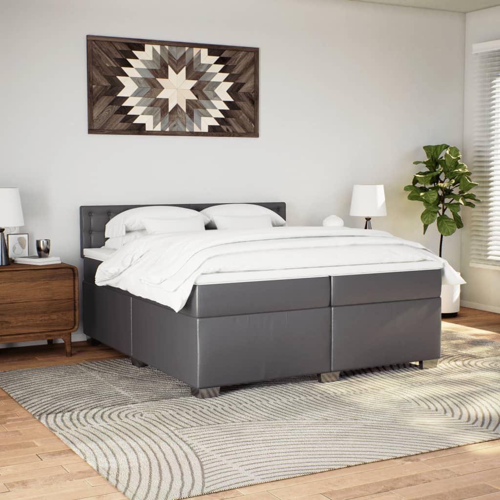 Box Spring Bed with Mattress Grey 200x200 cm Faux Leather