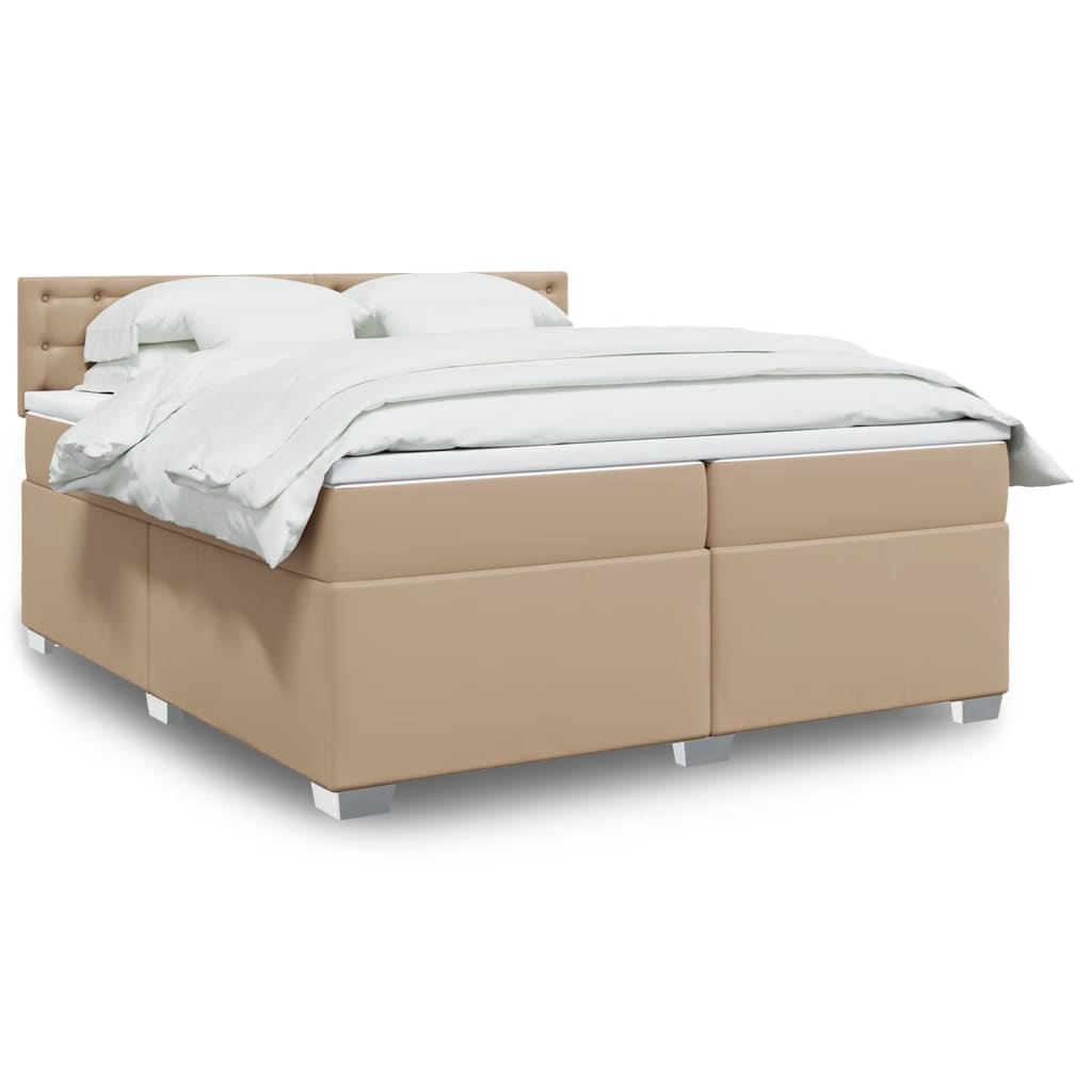 Box Spring Bed with Mattress Cappuccino 200x200 cm Faux Leather