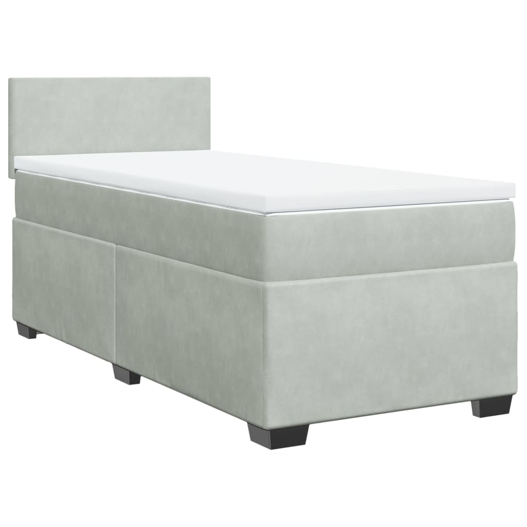 Box Spring Bed with Mattress Light Grey 90x200 cm Velvet