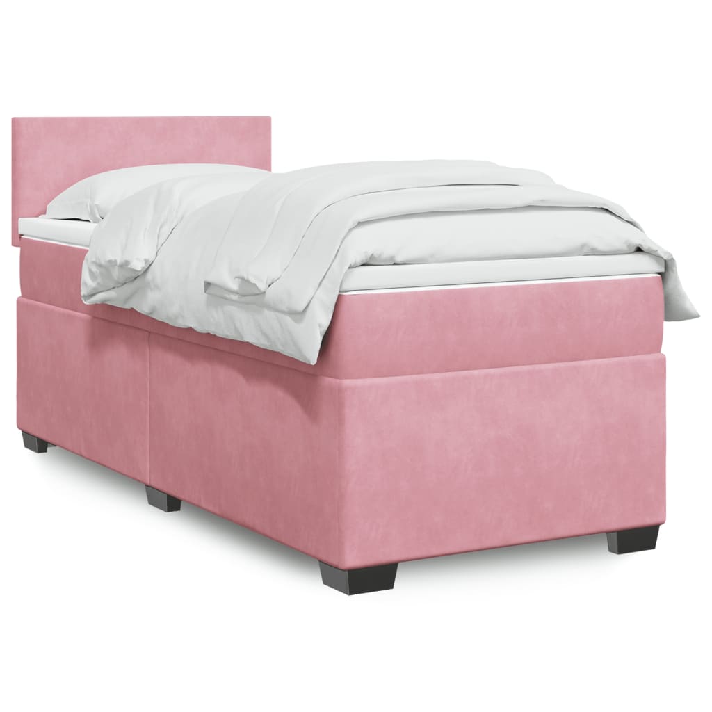 Box Spring Bed with Mattress Pink 90x200 cm Velvet