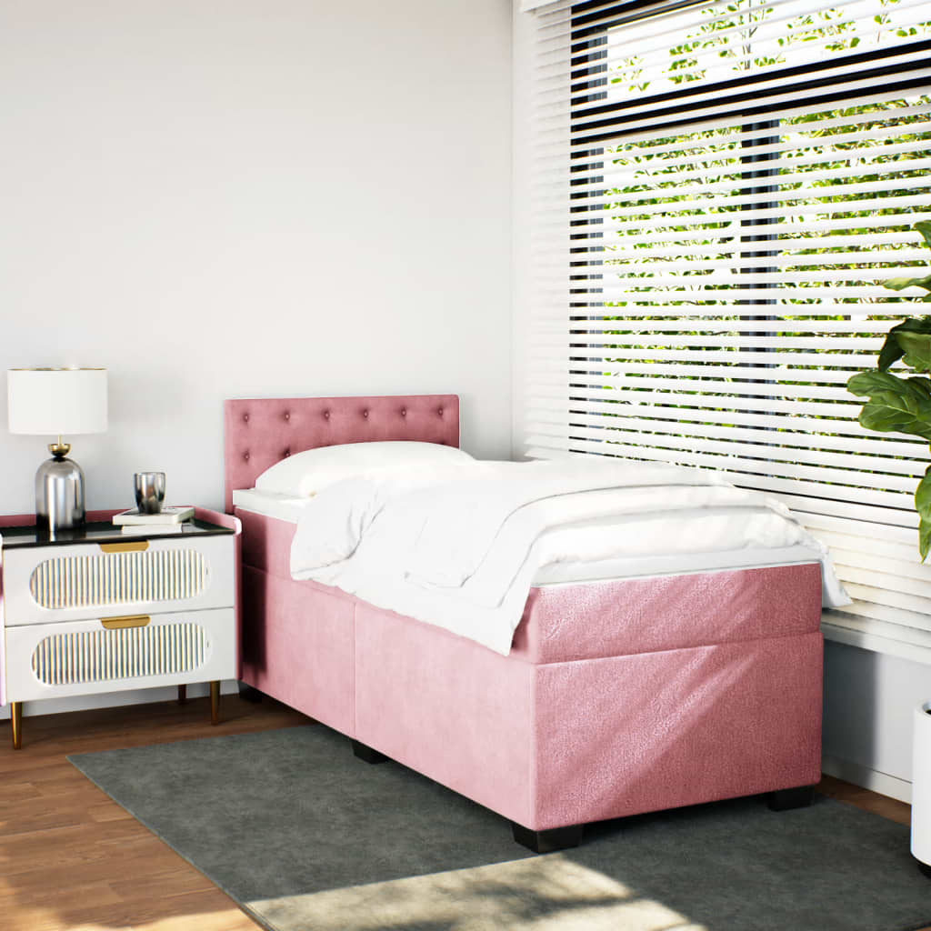Box Spring Bed with Mattress Pink 90x200 cm Velvet