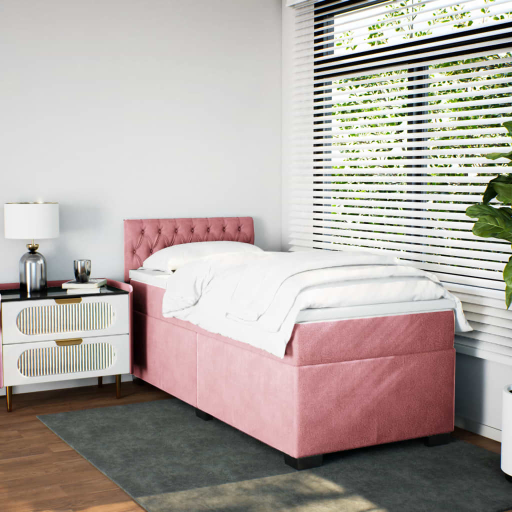 Box Spring Bed with Mattress Pink 90x200 cm Velvet