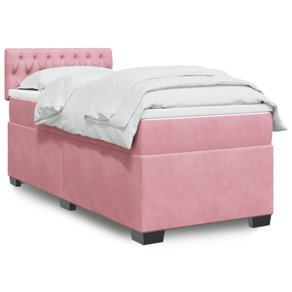 Box Spring Bed with Mattress Pink 90x200 cm Velvet