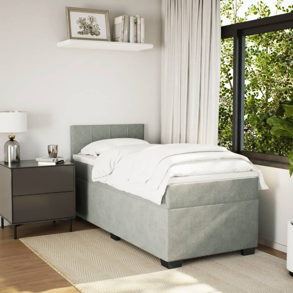 Box Spring Bed with Mattress Light Grey 100x200 cm Velvet