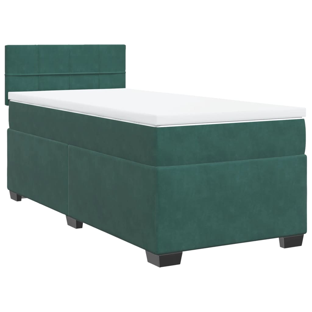 Box Spring Bed with Mattress Dark Green 100x200 cm Velvet