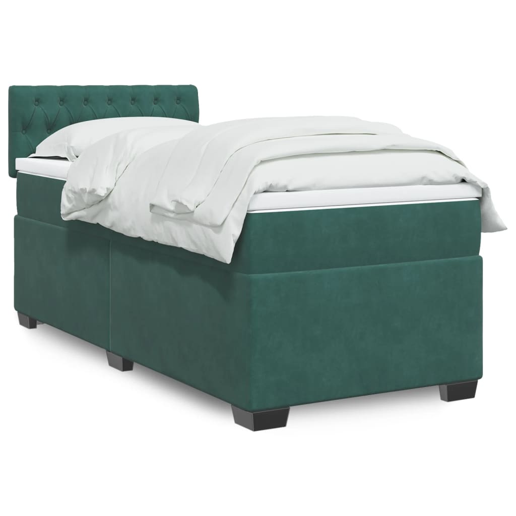 Box Spring Bed with Mattress Dark Green 100x200 cm Velvet