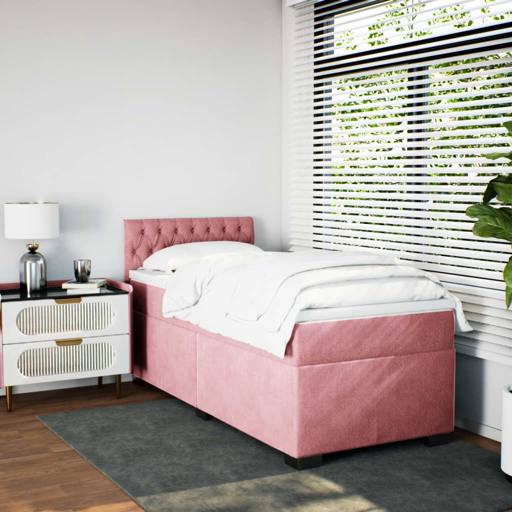 Box Spring Bed with Mattress Pink 100x200 cm Velvet
