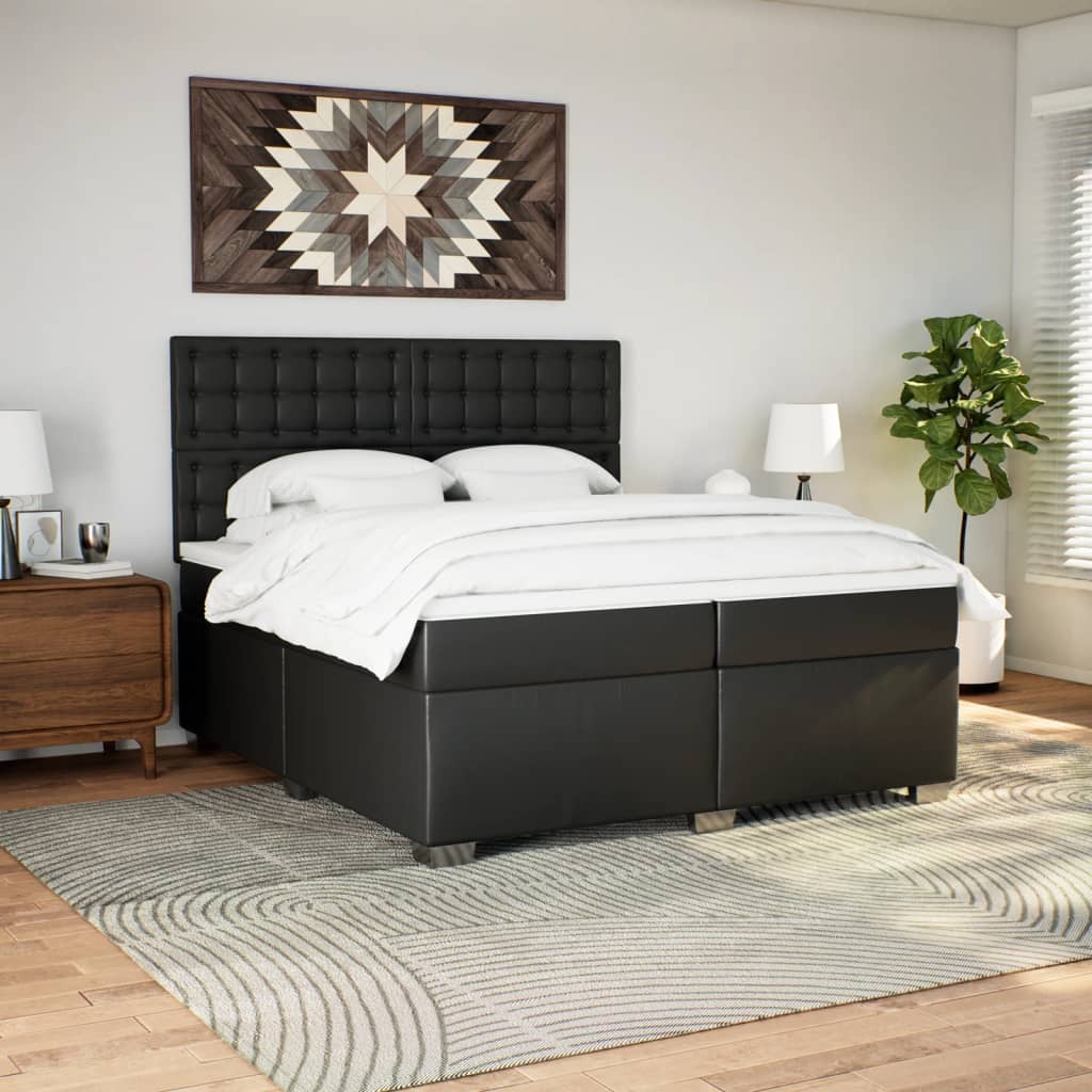 Box Spring Bed with Mattress Black 200x200 cm Faux Leather